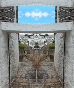 Collage Blick über Trulli